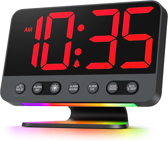 Odokee Digital Alarm Clocks for Bedrooms: Large Bold Number 5 Brightness Dimmer by Odokee