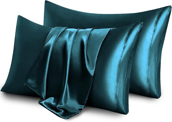 Aormenzy Satin Pillow Cases for Women Queen Size Set of 2, Dark Teal Satin - Image 6