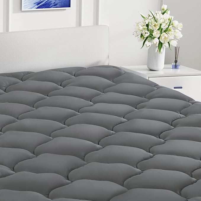 LEISURE TOWN Cotton Queen Mattress Pad Fitted Quilted Mattress Cover Pillow Top by LEISURETOWN