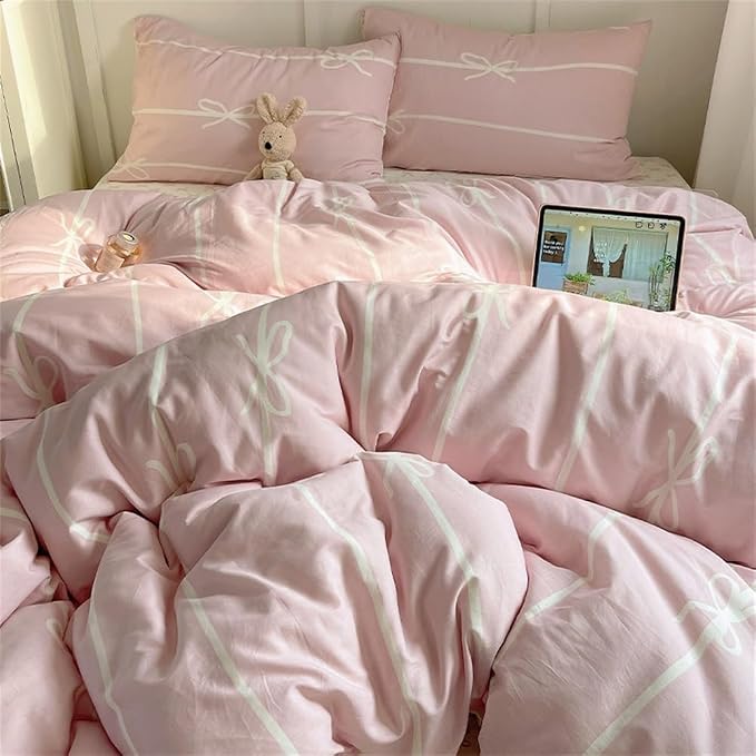 Nayoroom Pink Bow Duvet Cover Queen Size Kids Girls Cute Coquette Bedding Set 3 - Image 3
