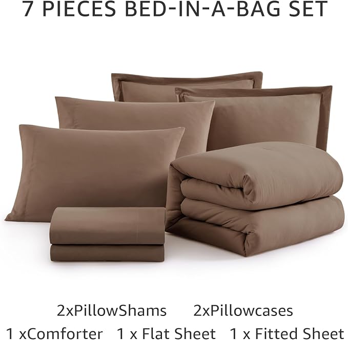 WRENSONGE Full Size Comforter Sets, 7 Pieces Soft Brown Bed in a Bag - Image 5
