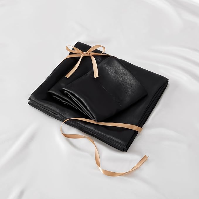 BEDELITE Satin Sheets Full Size Bed Set, Luxury Soft Black Silky Sheets - Image 7