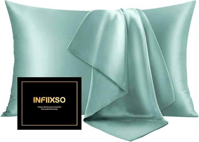 INFIIXSO Mulberry Silk Pillow Cases King Size Set of 2, Silk Pillowcase by INFIIXSO