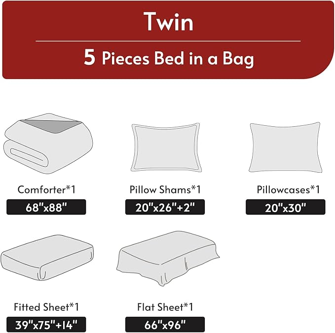 MUXHOMO 5 Pieces Twin Comforter Set, Reversible Bed in a Bag Twin Size - Image 5