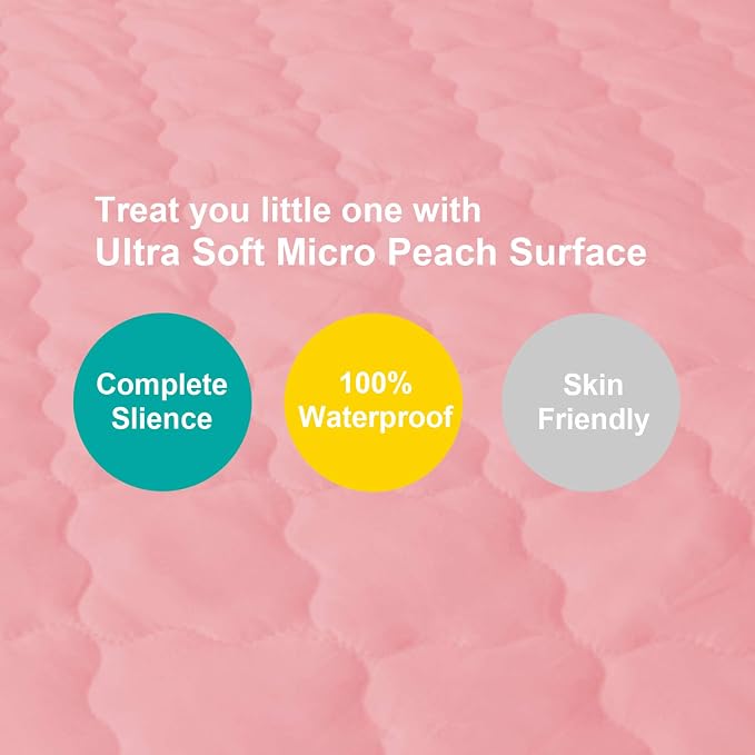 Mattress Pad Cover for Pack and Play Girls, Ultra Soft Pink Waterproof Playard - Image 2