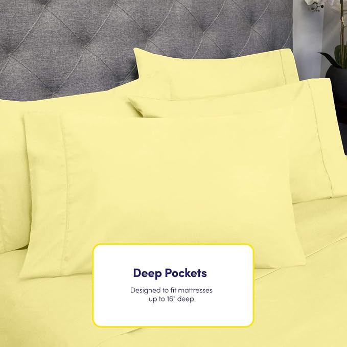 6 Piece Bed Sheet Set, Pale Yellow - Image 5
