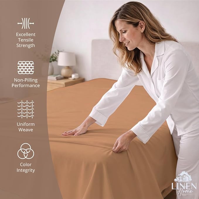 Linen Home 100% Cotton Percale 1 Flat Sheet, Full Size - Image 2
