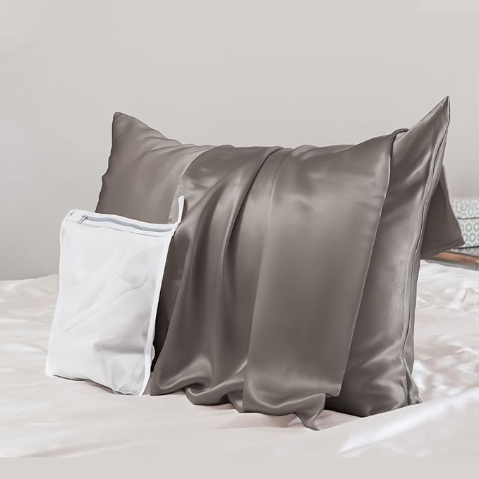 PROMEED Grey Silk Pillowcase King Size by PromeedTextile