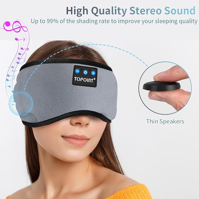 TOPOINT Sleep Mask with Headphones Bluetooth 5.4 Wireless, Sleep Headphones - Image 4