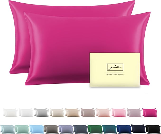 Silk Pillow Cases 2 Pack Soft Breathable and Sliky King Size Pillow Cases Set by Suatien