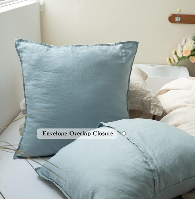 Simple&Opulence 100% Washed Linen Euro Shams 26'' x 26'' Pack of 2, Basic Style - Image 4