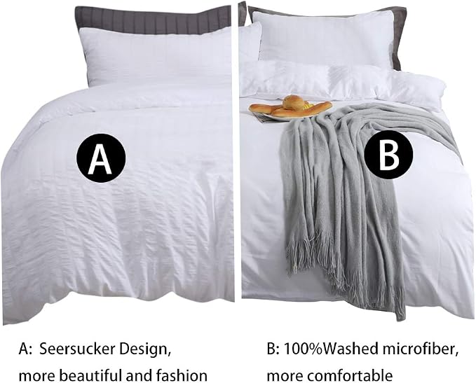 AveLom White Duvet Cover King, 3 Pieces, Seersucker Textured Ultra Soft Washed - Image 3