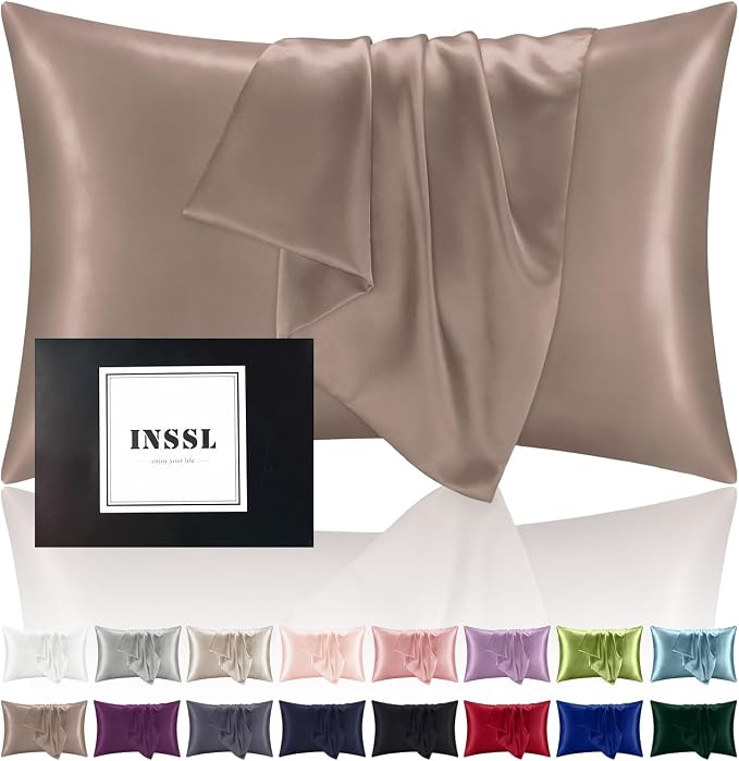 INSSL Mulberry Silk Pillowcase f Hair and Skin Health, Natural Silk Pillow Cover by INSSL