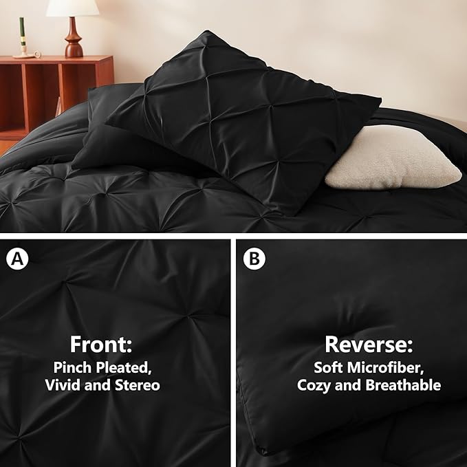 CozyLux Oversized King Comforter Sets Black, 7 Pieces Oversized King Pintuck - Image 3