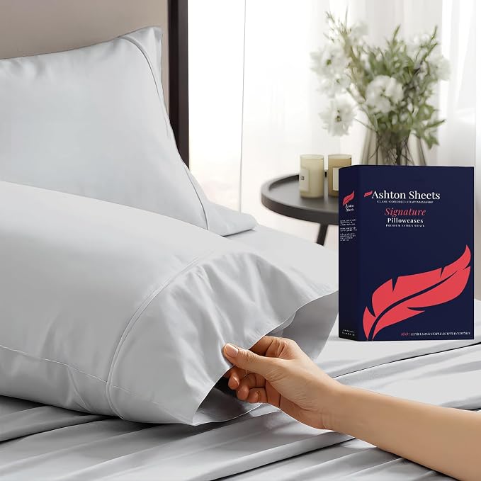 100% Egyptian Cotton Pillow Cases King Size Set of 2 by AshtonSheets