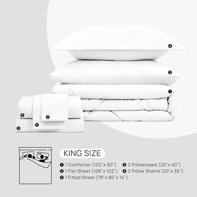 Love's cabin King Size Comforter Set White, 7 Pieces King Bed in a Bag - Image 7