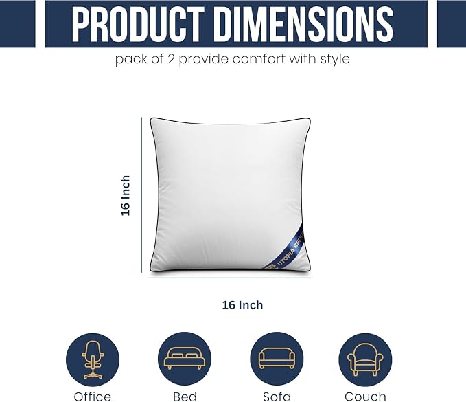 Utopia Bedding Throw Pillow Inserts, 16 x 16 Inches Decorative Indoor Pillows - Image 2
