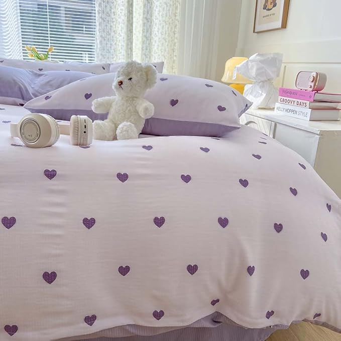 Nayoroom Purple Heart Duvet Cover Queen Size Cute Hearts Coquette Bedding Set - Image 5
