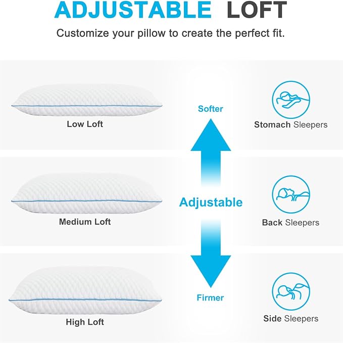 VVZ Cooling Bed Pillows Standard Size Set of 4, Shredded Memory Foam Pillows - Image 4