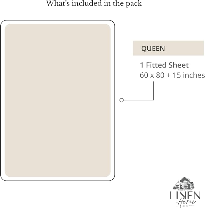 Linen Home 100% Cotton Percale Weave Fitted Sheet, Queen Size, Light Taupe - Image 6