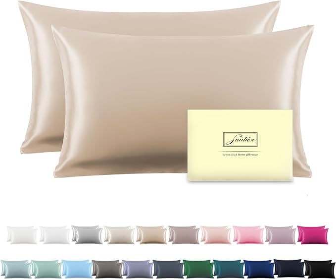 Silk Pillow Cases 2 Pack Soft Breathable and Sliky King Size Pillow Cases Set by Suatien