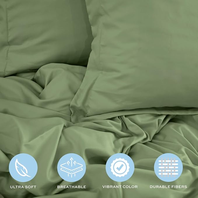 White Classic Sage Green Duvet Cover King Size, Microfiber Duvet Cover - Image 4