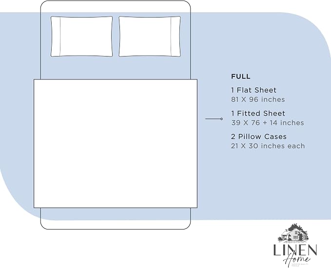 Linen Home 100% Cotton Percale Sheets Full Size, Baby Blue, Deep Pocket - Image 6