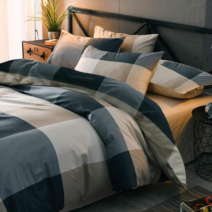 mixinni Twin Size Checkered Duvet Cover Set - Image 2