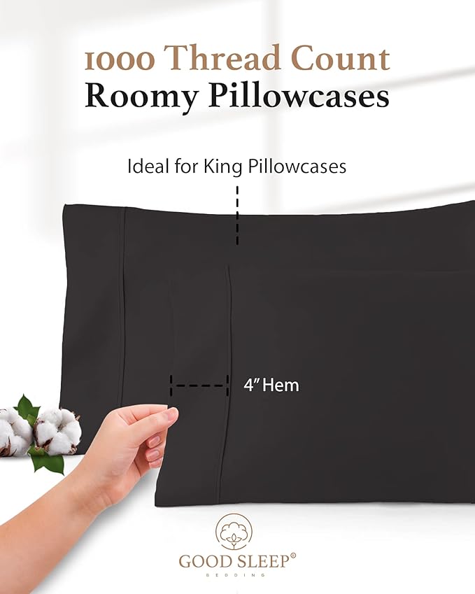 1000 TC Dark Gray King Pillowcases Set of 2 100% Egyptian Cotton Pillow Cases - Image 3