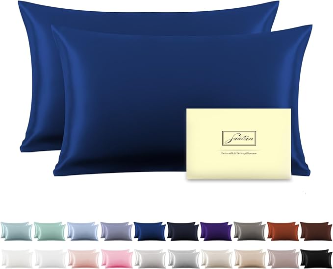 Silk Pillow Cases 2 Pack Soft Breathable and Sliky King Size Pillow Cases Set by Suatien