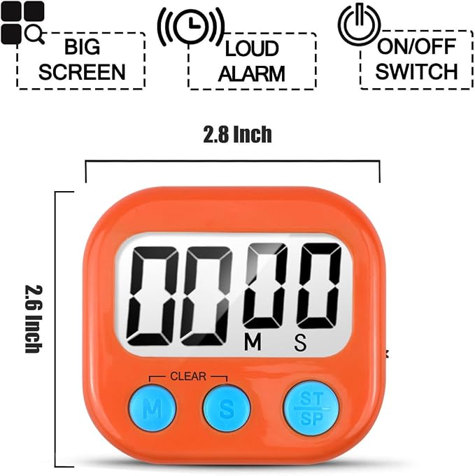 2 Pack Digital Kitchen Timer for Cooking Big Digits Loud Alarm Magnetic Backing - Image 6