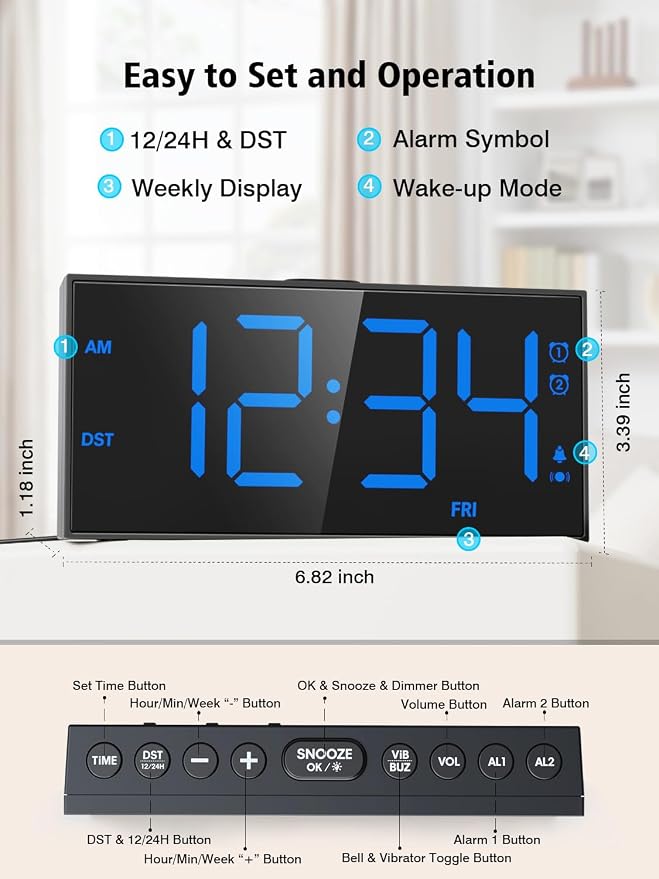 Vibrating Alarm Clock for Heavy Sleepers – Loud Bed Shaker, Dual Alarms - Image 5