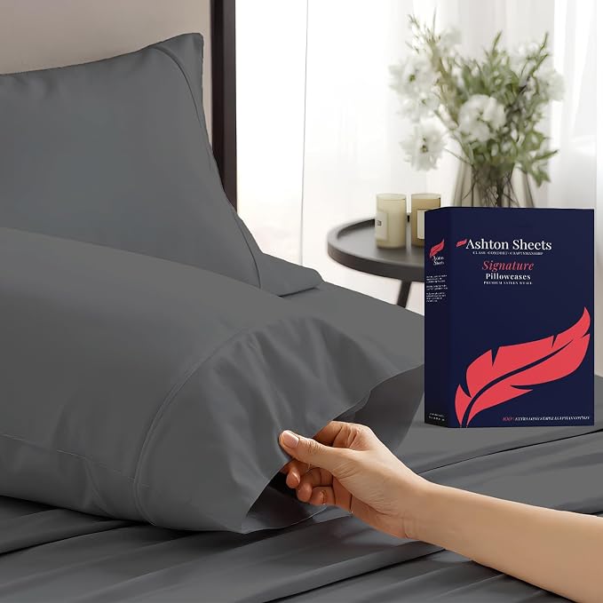 100% Egyptian Cotton Pillow Cases Standard/Queen Size Set of 2 by AshtonSheets