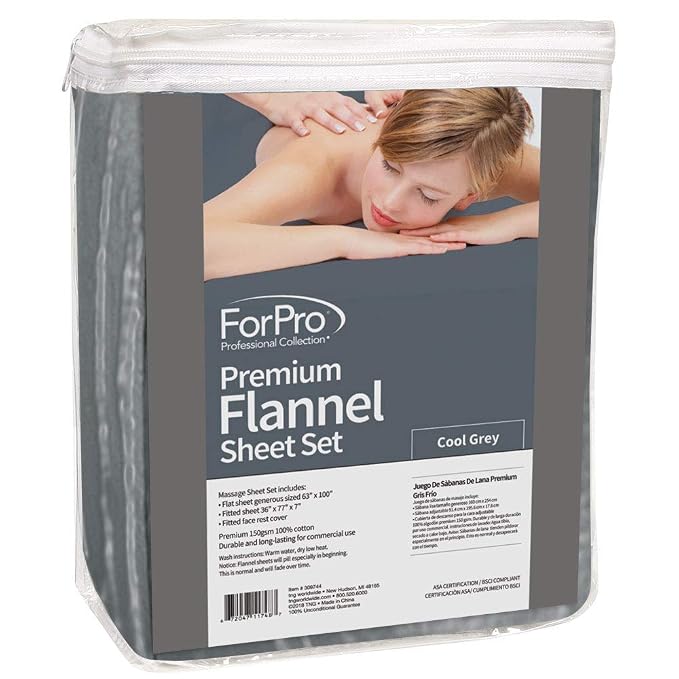 ForPro Premium Flannel 3-Piece Massage Sheet Set, Cool Grey, Stain and - Image 2