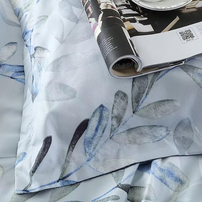 OAITE Duvet Cover King Size, Reversible Leaf Blue Duvet Cover Set - Image 4