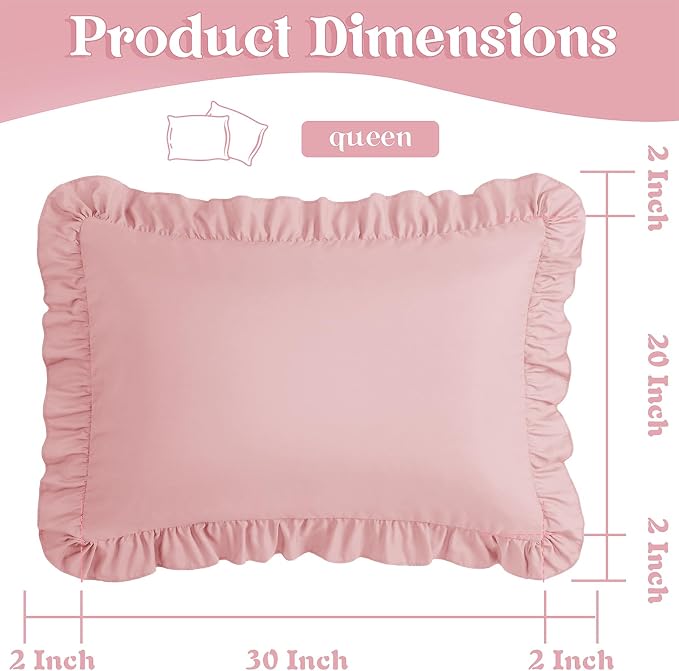KKJIAF Ruffle Pillow Cases Queen Size Set of 2, Ruffled Pillow Covers - Image 3