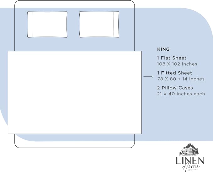 Linen Home 100% Cotton Percale Sheets King Size, Baby Blue, Deep Pocket - Image 6