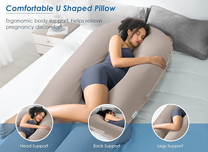 QUEEN ROSE Extra Long U Shaped Body Pillow, Cooling Pregnancy Pillows - Image 3