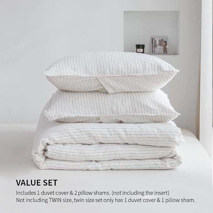 Simple&Opulence 100% Linen Duvet Cover Set 3pcs Yarn Dyed Vertical Pinstripe - Image 5