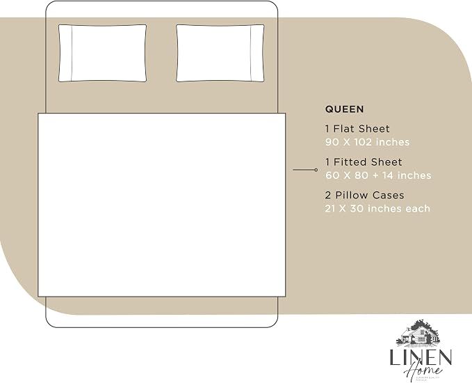 Linen Home 100% Cotton Percale Sheets Queen Size, Light Taupe, Deep Pocket - Image 6