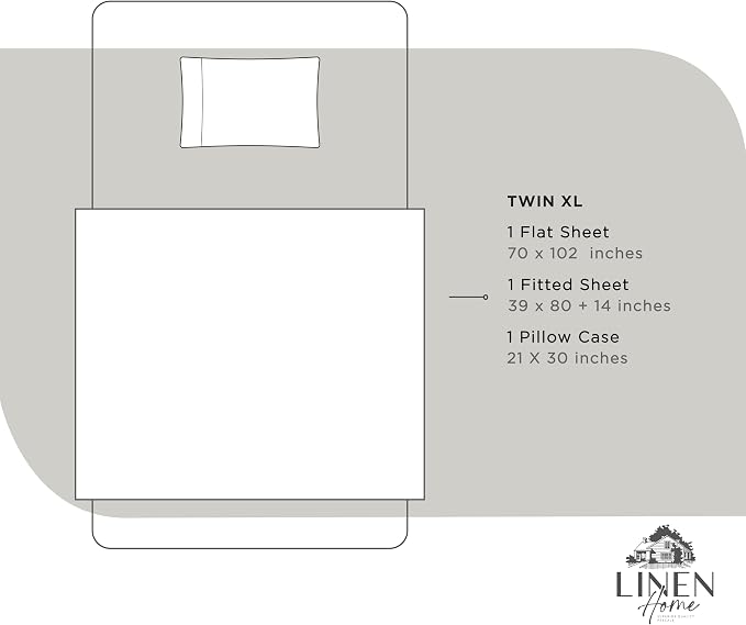 Linen Home 100% Cotton Percale Sheets Twin XL Size, Deep Pocket, 3 Pieces Set - Image 6