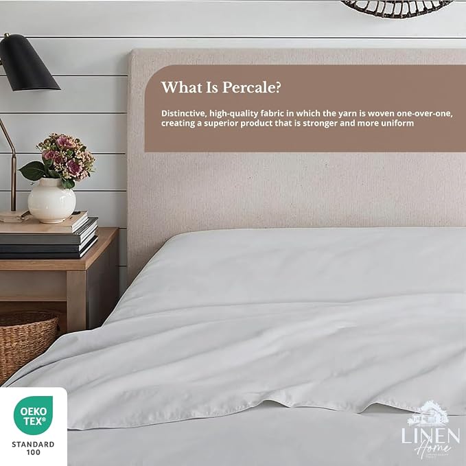 Linen Home 100% Cotton Percale 1 Flat Sheet, King Size - Image 4