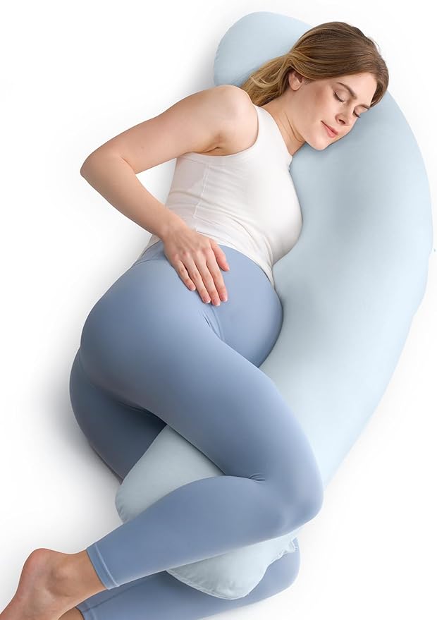 Momcozy Pregnancy Pillows for Side Sleeping, J Shaped Maternity Body Pillow for by Momcozy