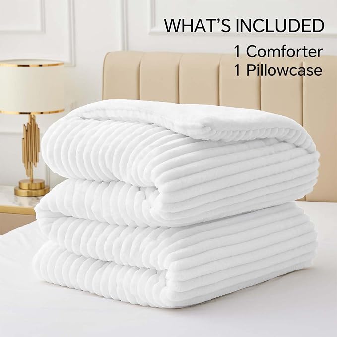 BEDELITE Fleece Twin Comforter Set -Super Soft & Warm Fluffy Bright White - Image 7