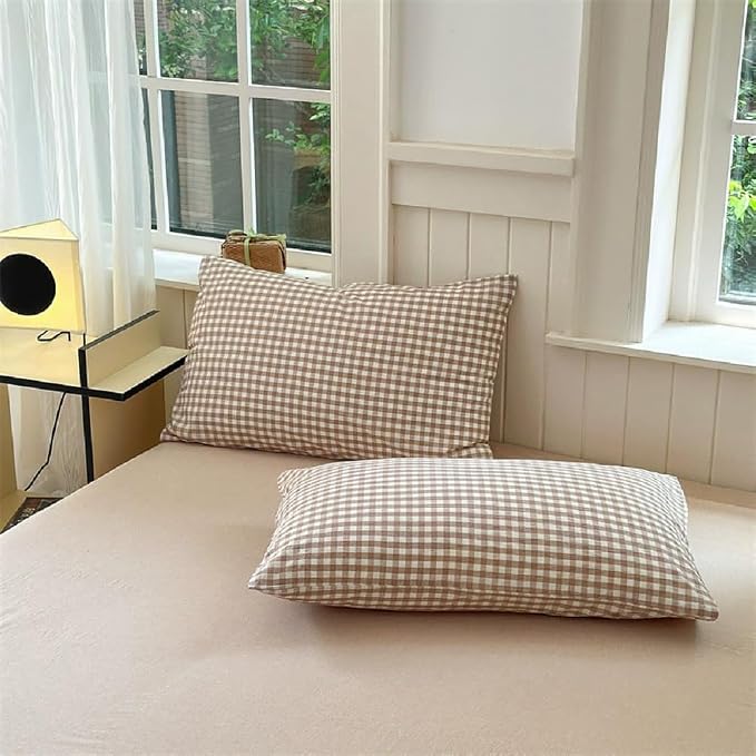 Nayoroom Brown Gingham Duvet Cover Full Size Tan White Plaid Checkered Duvet - Image 7