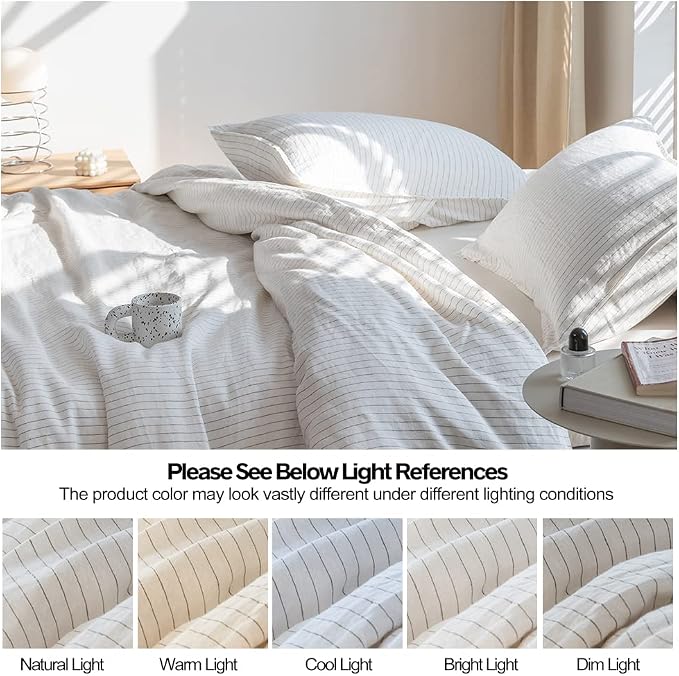 Simple&Opulence 100% Linen Duvet Cover Set 3pcs Yarn Dyed Vertical Pinstripe - Image 6