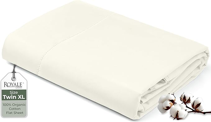 Royale Linens 100% Organic Cotton Twin XL Flat Sheet Only by ROYALELINENS