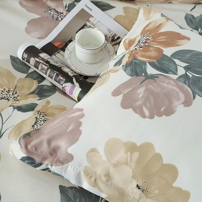 OAITE Duvet Cover Twin Size, Reversible Blooming Flower Orange Duvet Cover Set - Image 4
