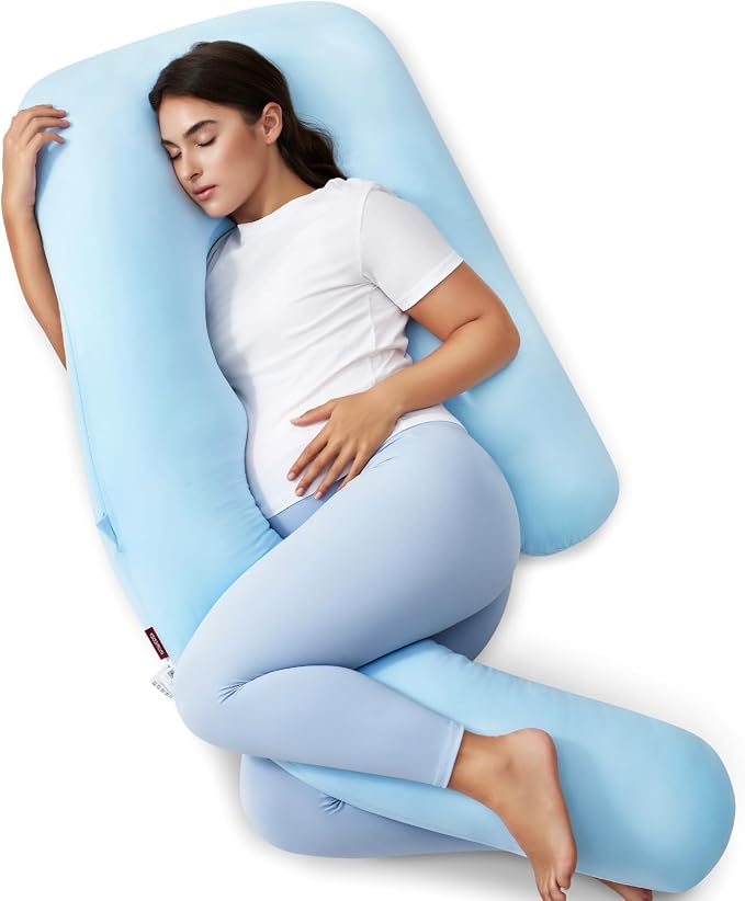 Momcozy Pregnancy Pillow with Cooling Cover, Dreamlign U Pro Maternity Pillow by Momcozy