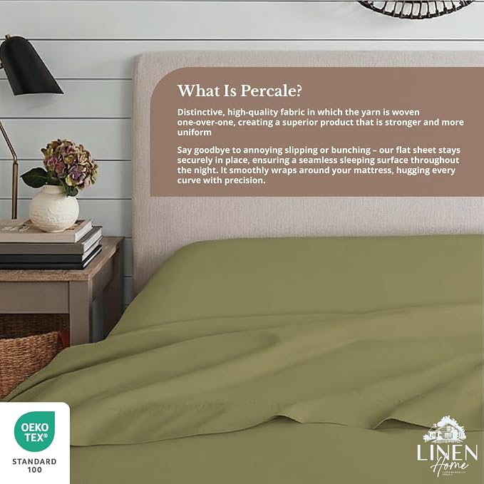 Linen Home 100% Cotton Percale 1 Flat Sheet, King Size - Image 5